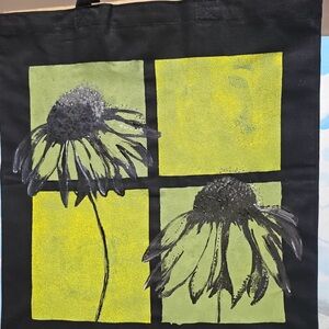 Black and Green Floral hand painted  Tote Bag